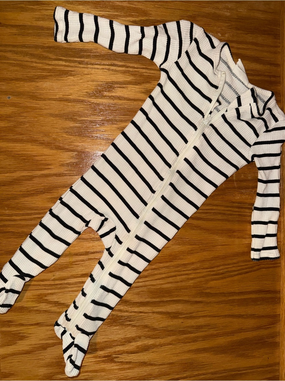 Spearmint Love Striped Black & White Footed Onesie for baby